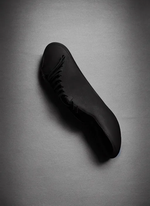 Prompt: hyperrealistic and heavy detailed product photo rick owens avant garde shoe of batman, in front of white back drop, whole shoe is in picture, leica sl 2 5 0 mm, vivid color, high quality, high textured, real life