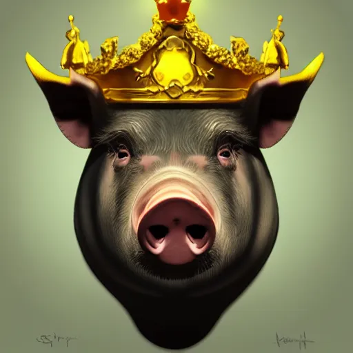 Image similar to A pig wearing a crown, 8k, Artstation, epic illustration, dramatic lighting