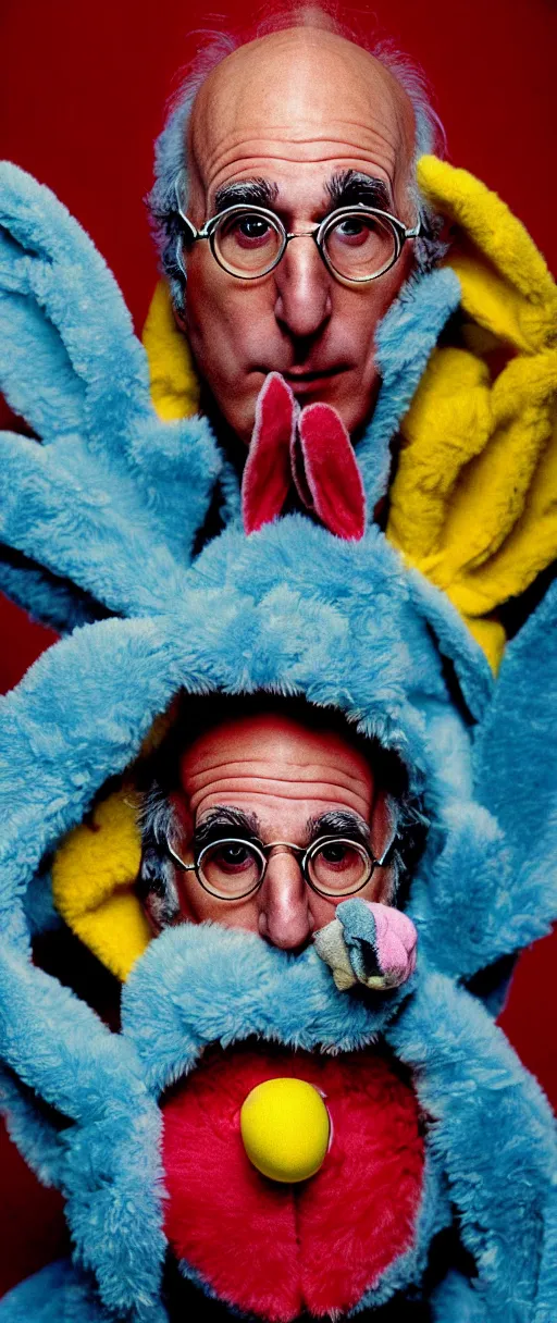 Prompt: award winning photo of larry david playing poker wearing bunny costume, vivid colors, happy, symmetrical face, beautiful eyes, studio lighting, wide shot art by Sally Mann & Arnold Newman