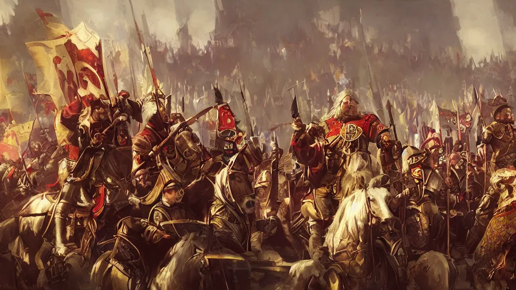 Image similar to william the conqueror and his army arrive at mcdonalds, mcdonalds mcdonalds, painting by yuumei, bayard wu, wlop, tim white, ross tran, 4 k