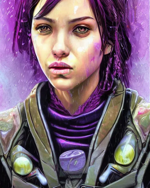 Prompt: an epic fantastic realism comic book style portrait painting of a purple - eyed girl, cherry blossom rain everywhere, apex legends,