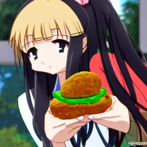 Prompt: tohsaka rin enjoying a falafel