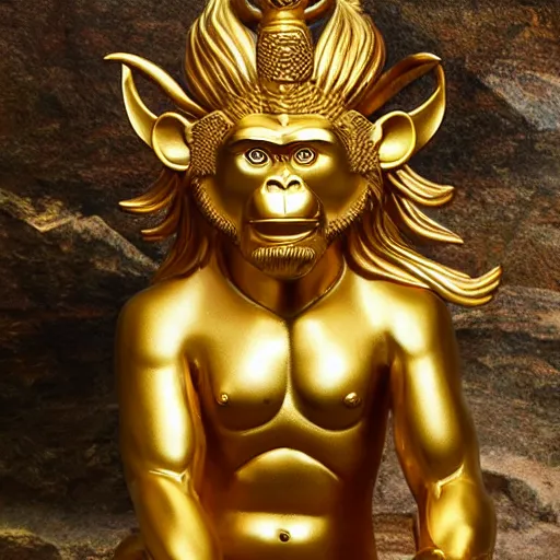 Image similar to golden statue of monkey king, powerful, hd