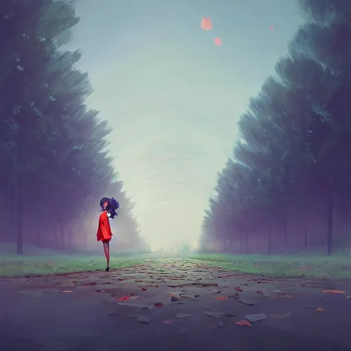 Image similar to giant carnation flower head, girl in a suit, on a path, surreal photography, sunrise, dramatic light, impressionist painting, digital painting, artstation, simon stalenhag