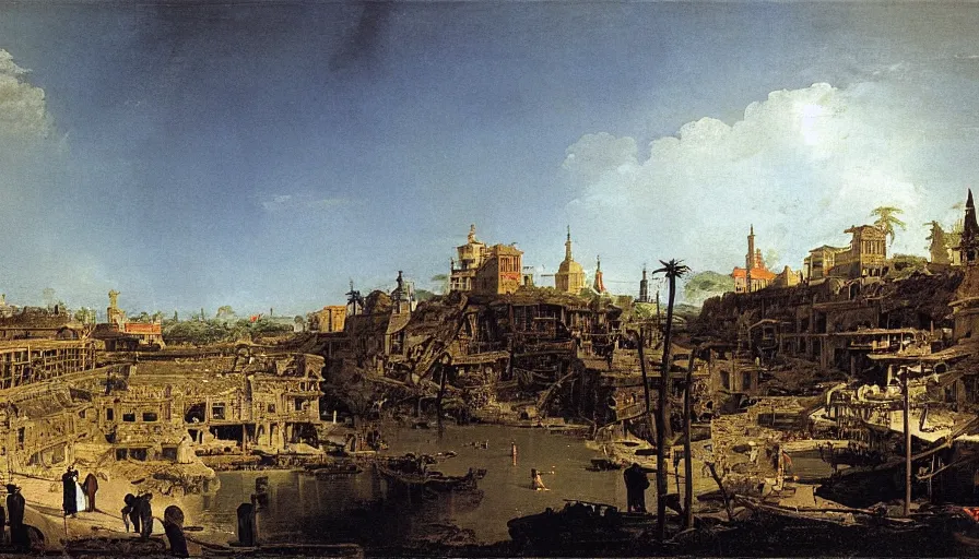 Prompt: an underground filipino city, by canaletto