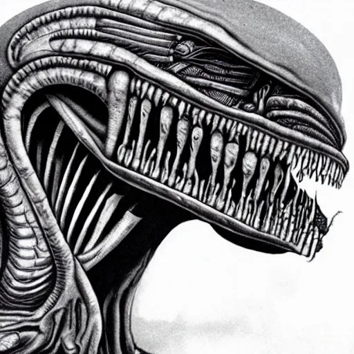 Image similar to alien trump, sharpt teeth, by h. r. giger, nightmare fuel, nightmarish, intricate, highly detailed, optical illusion, president trump