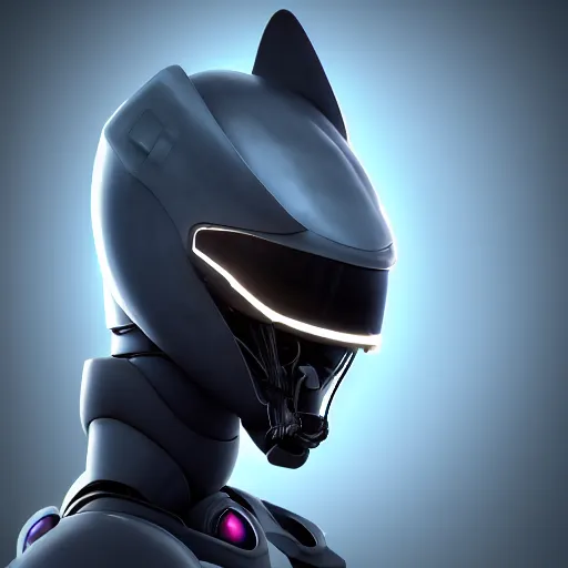 Prompt: very very beautiful furry art, bust profile picture of a male robotic anthro shark, dark visor covering face, long closed snout under visor, commission on furaffinity, cgsociety, octane render, disney