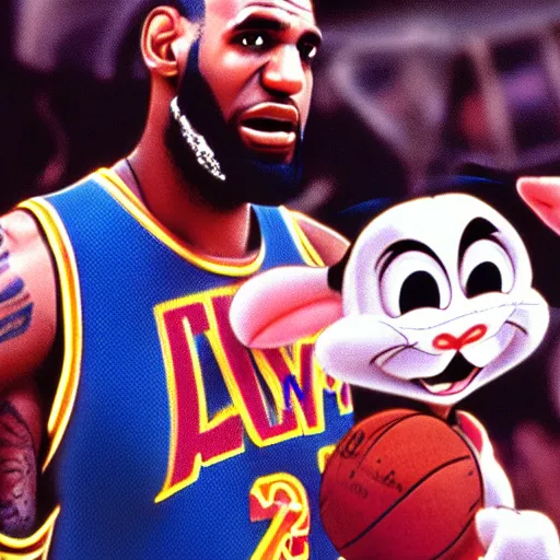 Prompt: lebron james helps bugs bunny in space jam a new legacy