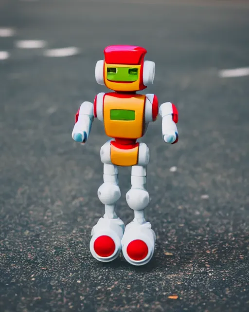 Image similar to high quality presentation photo of a retro toy robot, photography 4k, f1.8 anamorphic, bokeh, 4k, Canon, Nikon