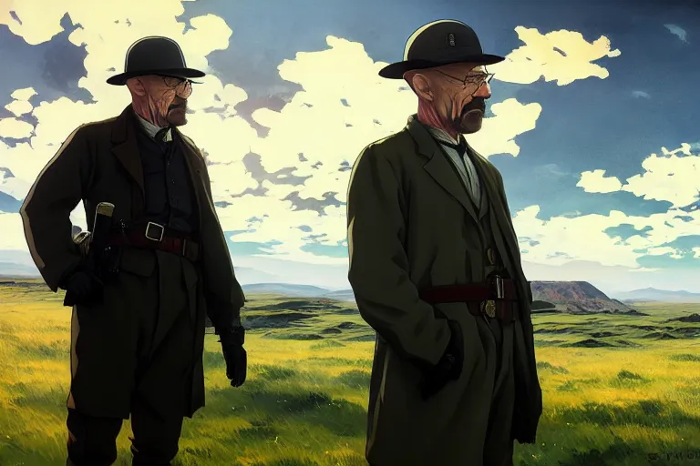 Prompt: anime key visual of walter white in battlefield 1, style of jamie wyeth james gilleard edward hopper greg rutkowski acrylic painting, preserved museum piece, historical