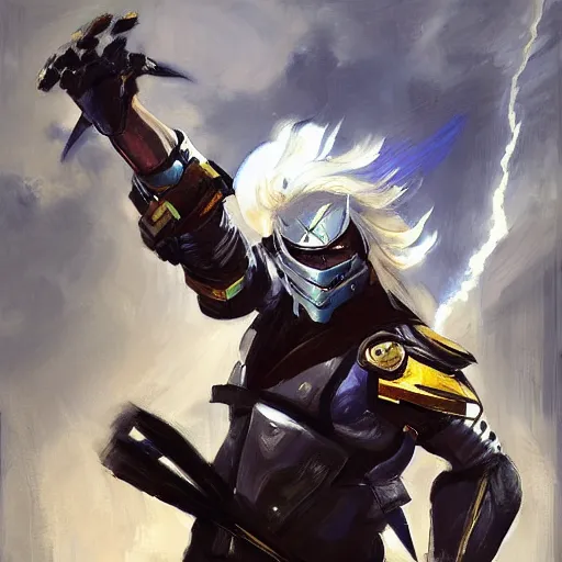 Image similar to greg manchess portrait painting of raiden from mortal kombat as overwatch character, medium shot, asymmetrical, profile picture, organic painting, sunny day, matte painting, bold shapes, hard edges, street art, trending on artstation, by huang guangjian and gil elvgren and sachin teng