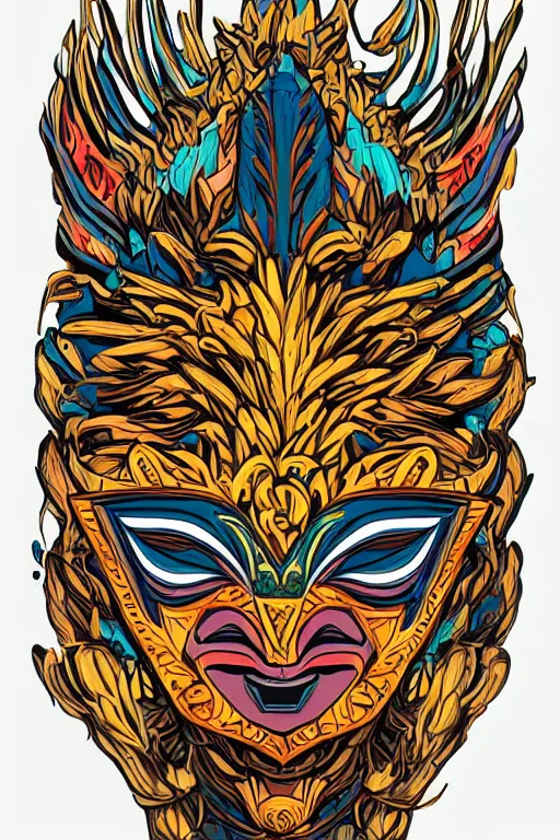 Image similar to animal mask totem roots flower tribal feather gemstone plant wood rock shaman vodoo video game vector cutout illustration vivid multicolor borderlands comics by josan gonzales and dan mumford radiating a glowing aura