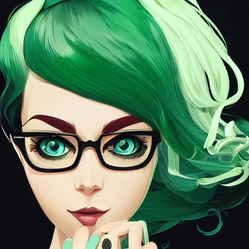 Prompt: a beautiful woman with green hair and hazel eyes, clean cel shaded vector art. behance hd by lois van baarle, artgerm, helen huang, by makoto shinkai and ilya kuvshinov, rossdraws, illustration,