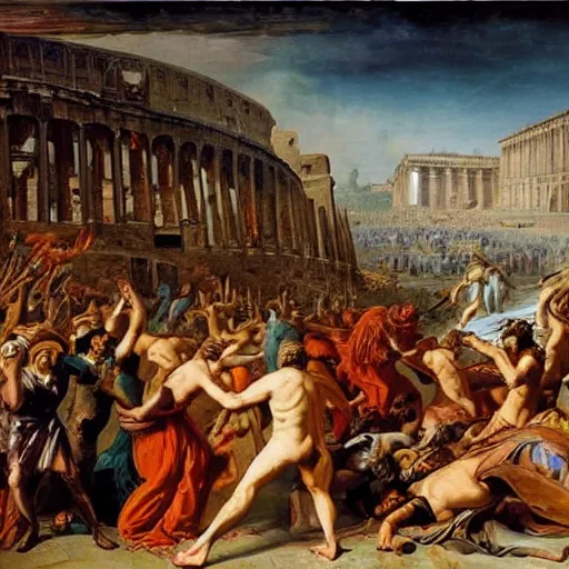 Prompt: fall of rome, epic painting