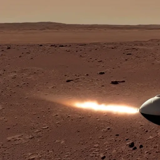 Prompt: A SpaceX Starship rocket landing on mars.