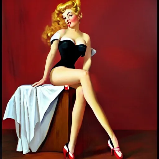 Image similar to a painting in the style of gil elvgren.