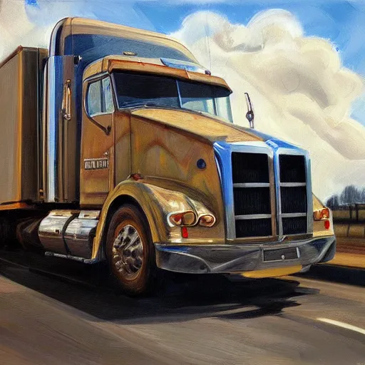 Image similar to high quality high detail painting by lucian freud, hd, truck driver behind the wheel, photorealistic lighting