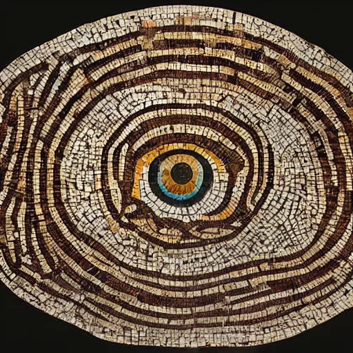 Image similar to medium shot Mosaic of an stylised almond shaped eye, from Italica, AD 176-275. Archaeological Museum, Seville. Byzantine mosaics, highly detailed, HQ, HD, National Geographic,