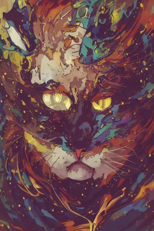 Prompt: maximalist intimidating cat, trending on pixiv fanbox, painted by makoto shinkai takashi takeuchi studio ghibli, akihiko yoshida, yoshitaka amano, wangechi mutu, clean cel shaded vector art. shutterstock. behance hd by lois van baarle, artgerm, helen huang, rossdraws, illustration