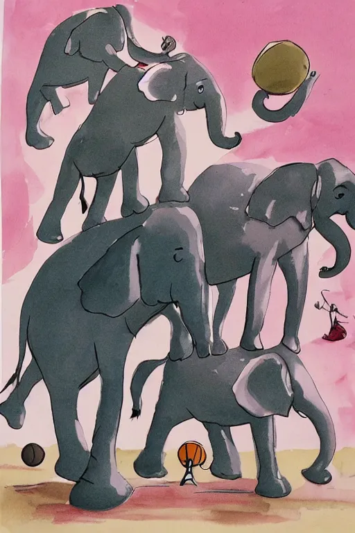 Image similar to elephants playing basketball by quentin blake