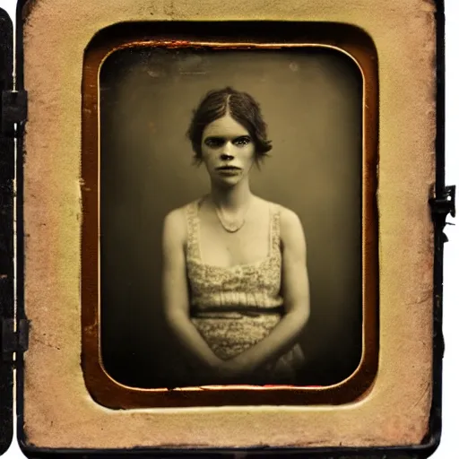 Prompt: photography of cristina hendricks, tintype, deregoue