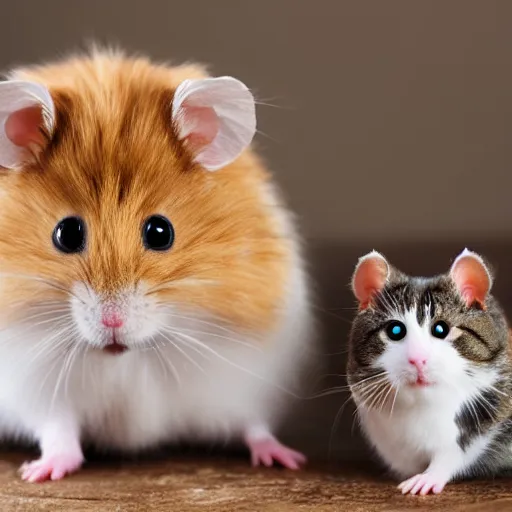 Prompt: hamster and cat, best friends, 4 k