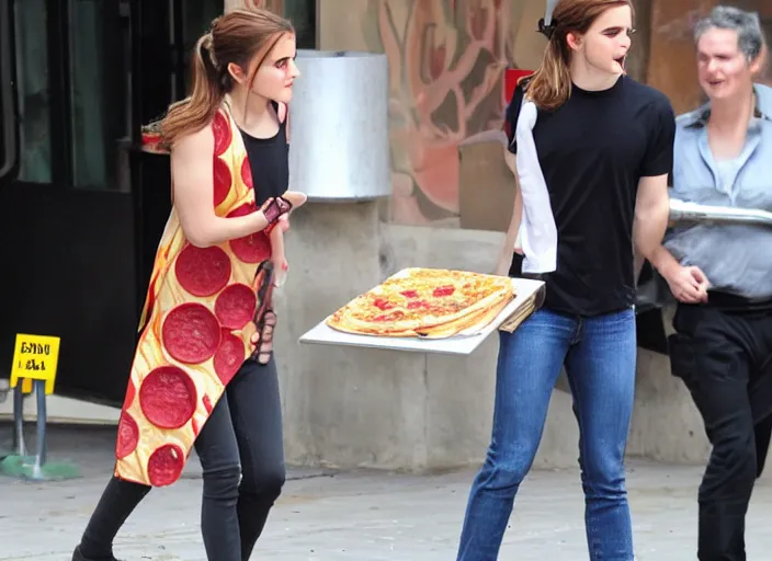 Prompt: emma watson eats a juicy pizza