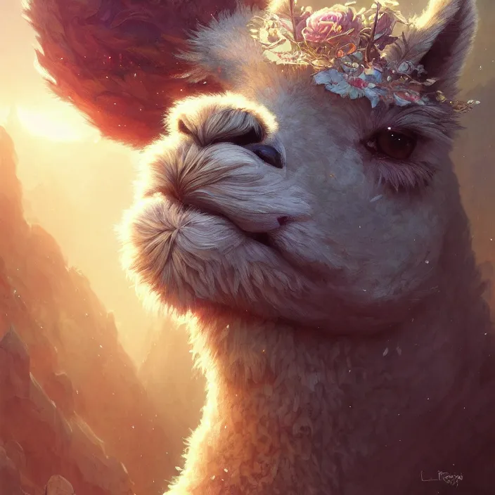 Prompt: highly detailed portrait of a cute alpaca, unreal engine, fantasy art by greg rutkowski, loish, rhads, ferdinand knab, makoto shinkai and lois van baarle, ilya kuvshinov, rossdraws, tom bagshaw, alphonse mucha, global illumination, radiant light, detailed and intricate environment