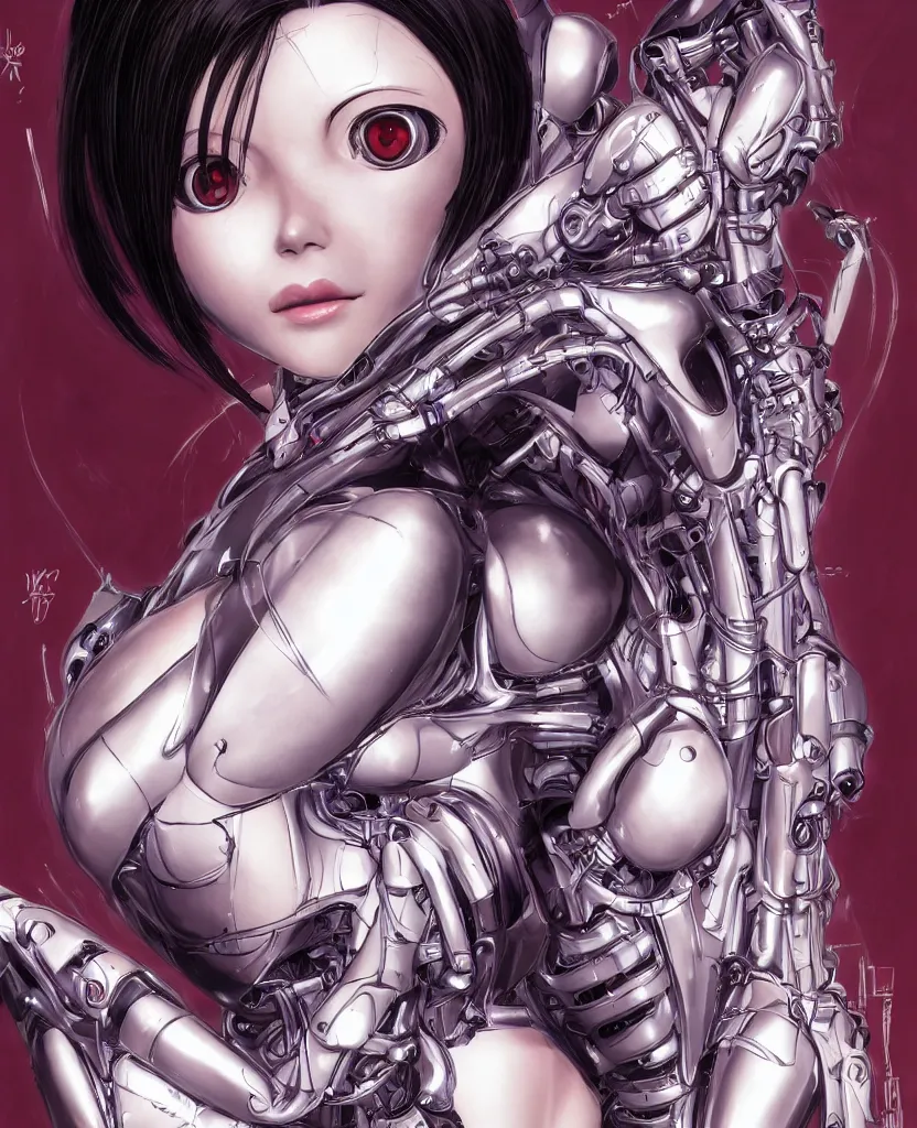 Image similar to portrait of alita by yukito kishiro, biomechanical, hyper detailled, trending on artstation