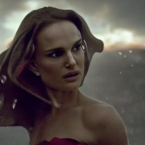 Prompt: Natalie Portman as octopus woman (superhero), dramatic cinematic portrait, rain