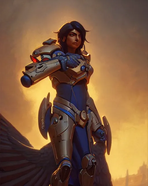 Prompt: pharah from overwatch, character portrait, concept art, intricate details, highly detailed by greg rutkowski, michael whelan and gustave dore