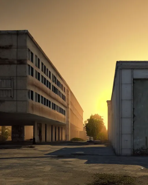 Prompt: a beautiful photorealistic render of store city urbex architecture unfinished building building by alejandro aravena, retro vaporwave sunlight fisheye alien thermal vision sunset at dawn, archdaily, wallpaper, highly detailed, trending on artstation.