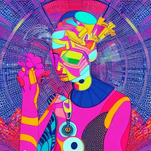 Image similar to futuristic disco, colors and shapes by tristan eaton and james jean, chiho aoshima color scheme