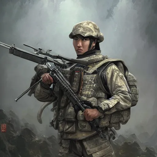 Prompt: dynamic composition, motion, ultra-detailed, incredibly detailed, a lot of details, amazing fine details and brush strokes, colorful and grayish palette, smooth, HD semirealistic anime CG concept art digital painting, watercolor oil painting of a Chinese SWAT soldier, by a Chinese artist at ArtStation, by Huang Guangjian, Fenghua Zhong, Ruan Jia, Xin Jin and Wei Chang. Realistic artwork of a Chinese videogame, gradients, gentle an harmonic grayish colors.