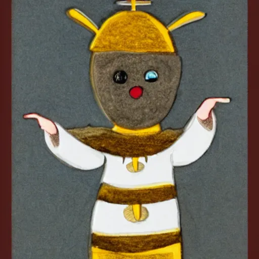 Image similar to a bee who is religious and dressed as a priest