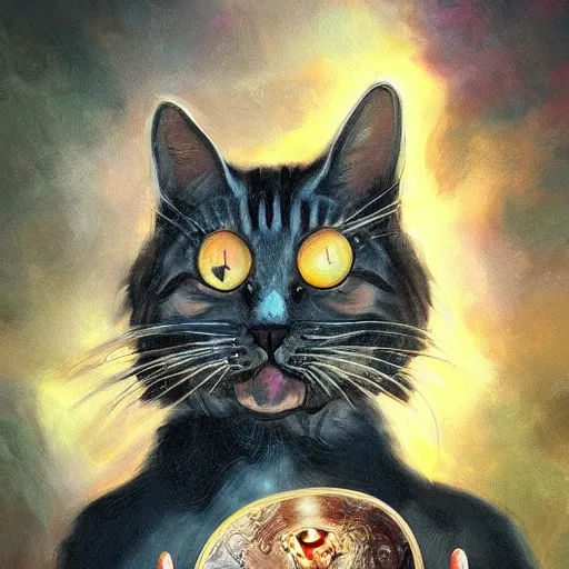 Image similar to cat skull tarot card, digital, rider waite card, painting, ultradetailed, artstation, oil painting, ultradetailed, artstation