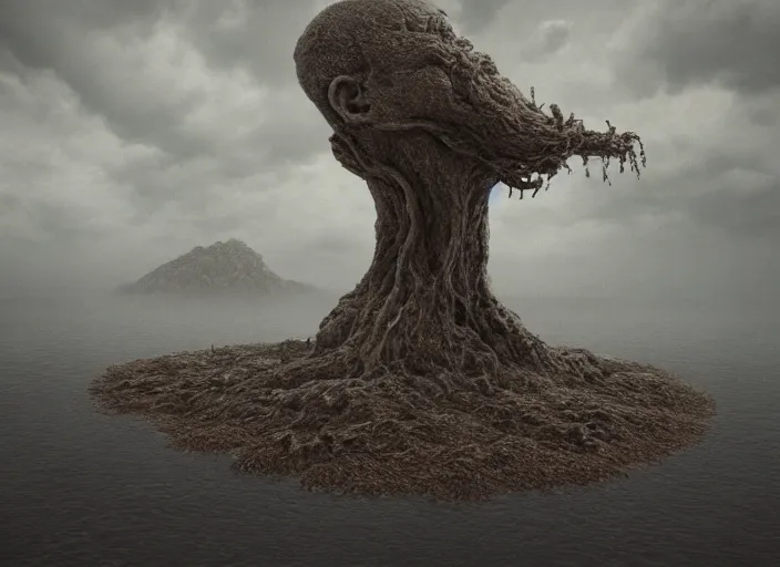 Prompt: HYPER REALISTIC VFX SIMULATION of one of ZDZISŁAW BEKSIŃSKI'S works, HIGHLY INTRICATELY DETAILED 3D OCTANE RENDER