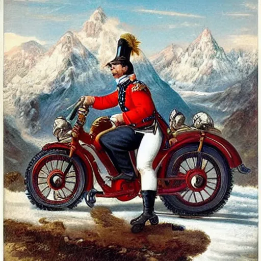 Image similar to napoleon crossing the alps on a harley davidson