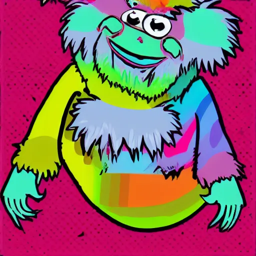 Image similar to rainbow smiling yeti. pop art.