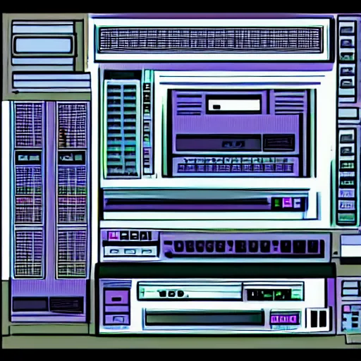 Image similar to A computer from the 90s in the style of vaporwave