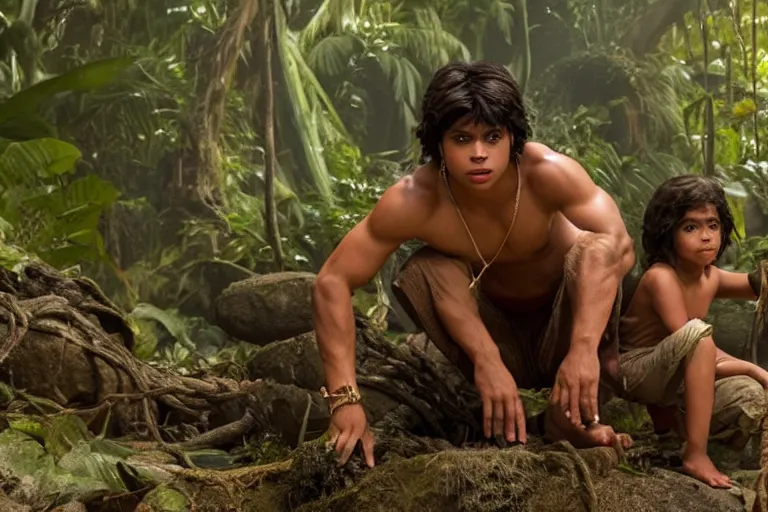 Image similar to jake t. austin plays mowgli in the live action adaptation of the jungle book, red weapon 8 k s 3 5, cooke anamorphic / i lenses, highly detailed, cinematic lighting