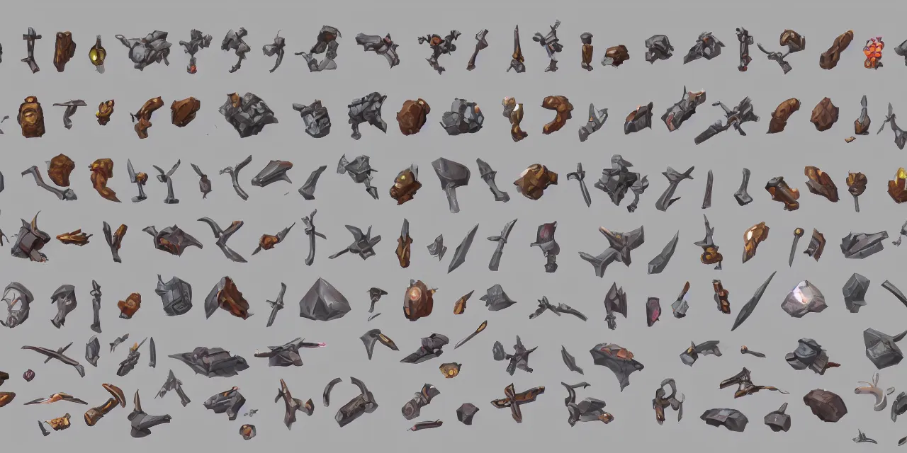 Prompt: game asset sheet, 2 d sprite, ( o - o ), material study