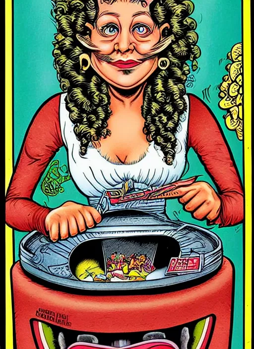 Image similar to portrait of a beautiful woman by basil wolverton and robert crumb in the style of a garbage pail kids card