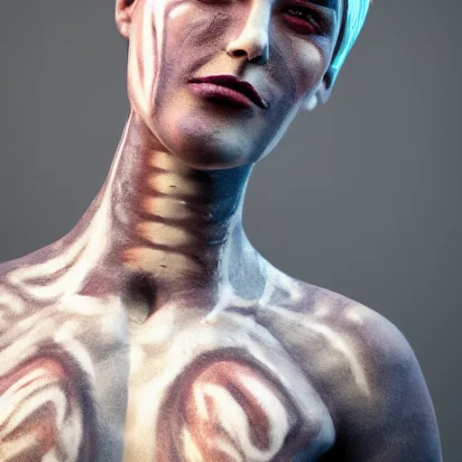 Image similar to : androgynous person with body paint all over hyper detailed art station  parabolic lighting contest winners unrealengine trending on artstation,cinematic, hyper realism, high detail, octane render, 8k