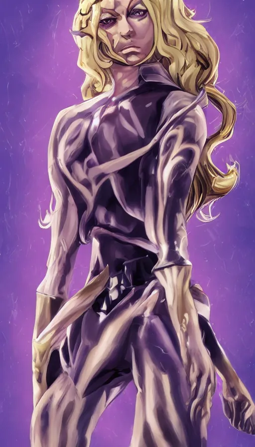 Image similar to funny valentine from jojo's bizarre adventure, official art, character concept, digital paintting, dynamic pose, concept art, very detailed, jojo's, high quality, 8 k
