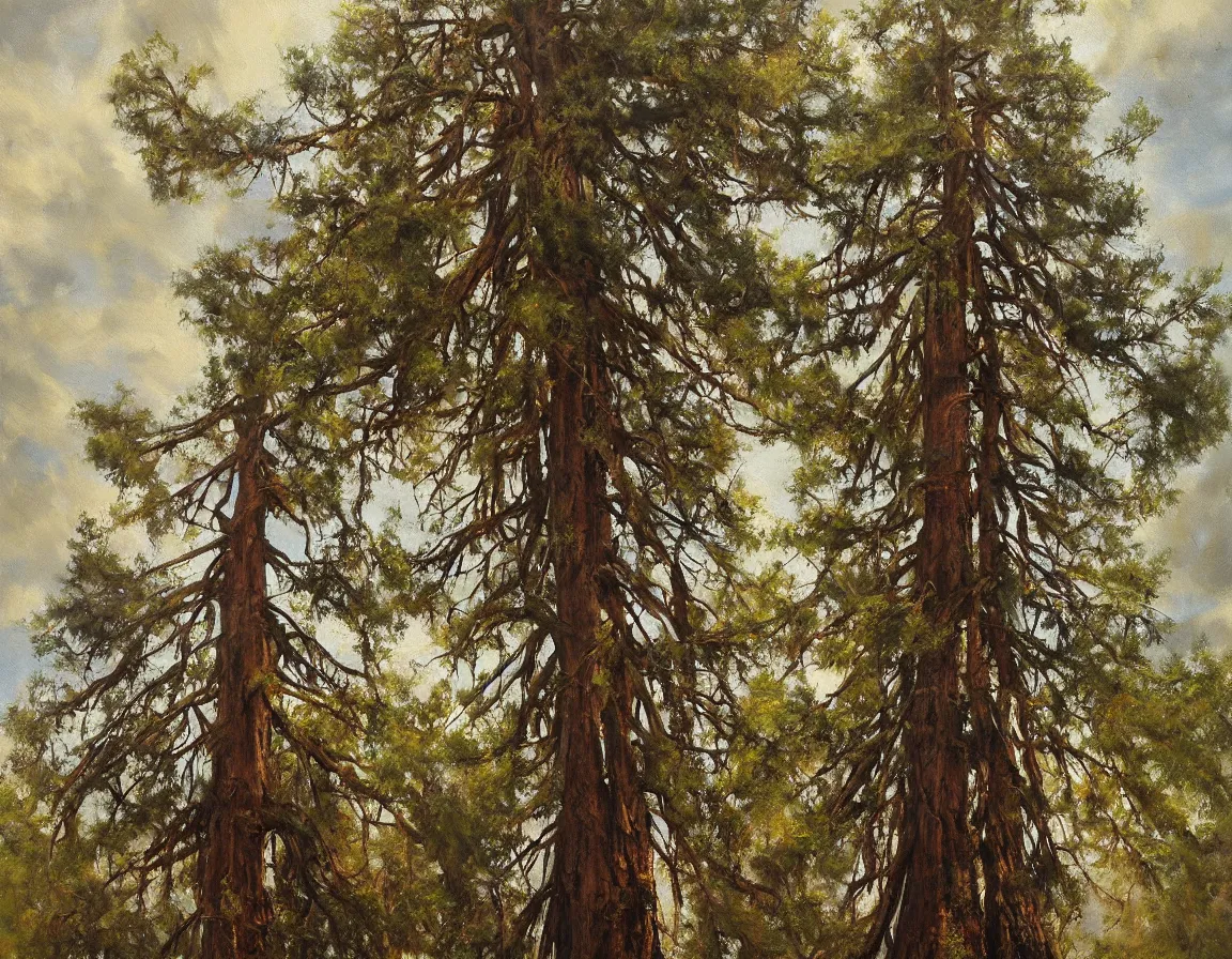 Image similar to hyper realistic oil painting of sequoya tree, hd, hdr, by jan matejko, ultra detailed, high resolution