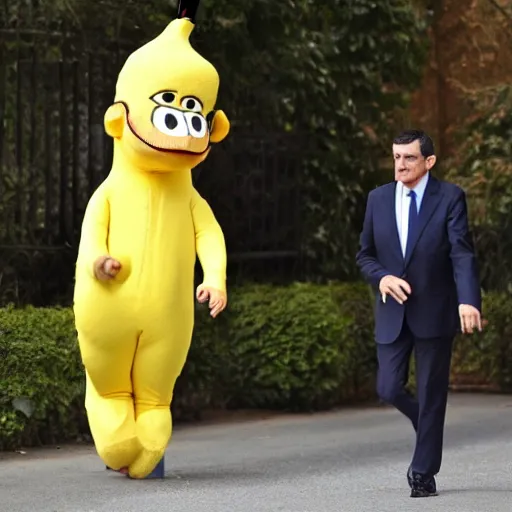 Prompt: Manuel Valls wearing a banana costume