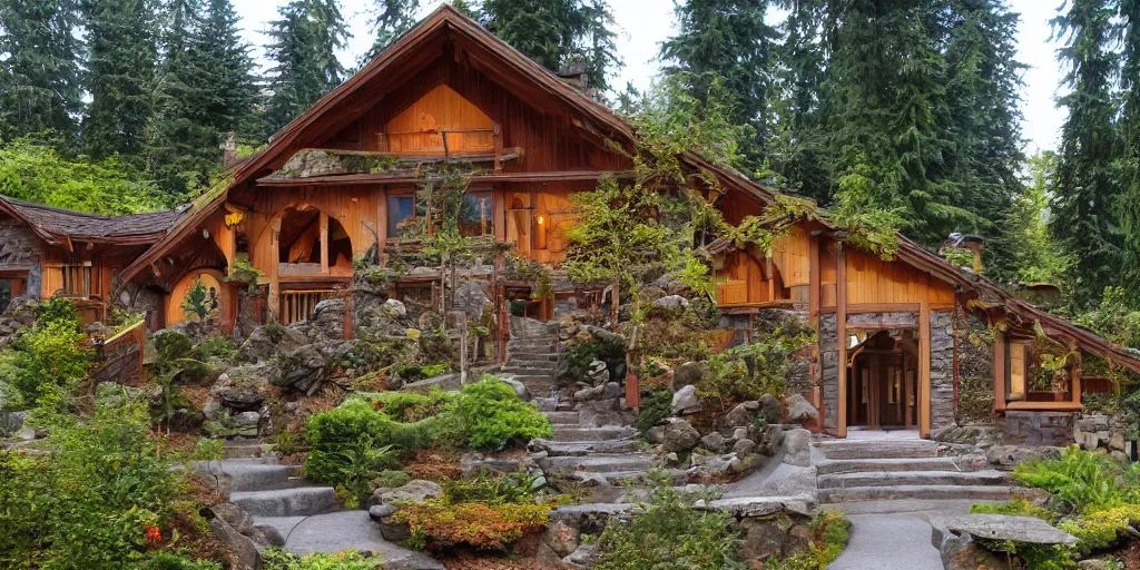 Image similar to residence in the style of rivendell, washington state