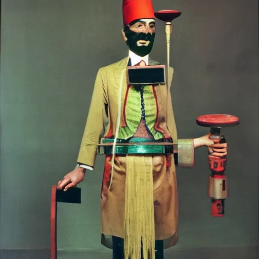 Image similar to A Ottoman cyborg, portrait, by Nam June Paik, Man Ray, Annie Liebovitz