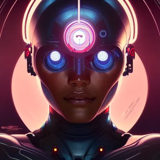 Image similar to cyborg, female, science fiction, highly detailed, digital painting, beautiful eyes, symmetry, concept art, sharp focus, illustration, art by artgerm and greg rutkowski and magali villeneuve and ilya kuvshinov! : : alphonse mucha : : - 0. 2